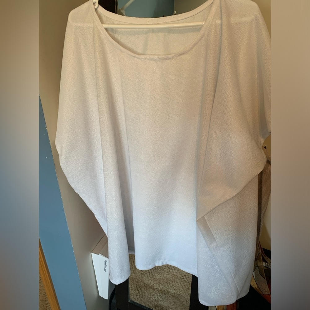 Women's White Batwing Sparkly Top